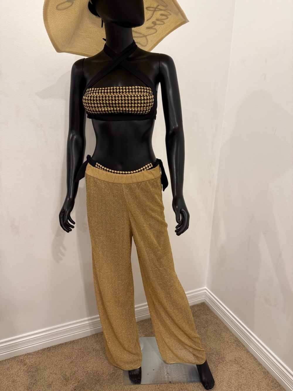 Oséree Gold Lurex Beach Pants ✨ Luxury Resort Cover-Up Glam High Waist Italy